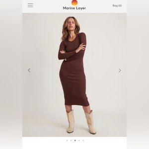 Lexi Rib Long Sleeve Midi Dress in Chocolate, Small